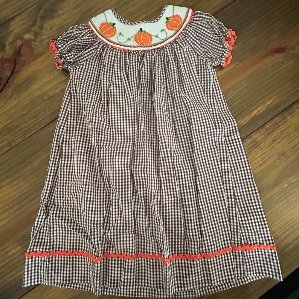 ✨🎃Marmellata Brown Gingham Dress with Pumpkin Detail